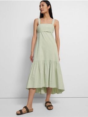 Theory Light Sage Linen-Blend High-Low Sundress